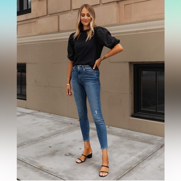 The Drop Women's Black Combined Fabric Pleated Puff-Sleeve Top sz S - Picture 2 of 9